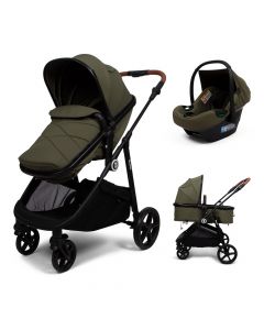 Baninni Nelia - Kinderwagen - 3in1- Luxe combi Kinderwagen met i-Size Autostoel, XL zonnekap & boodschappenmand - Groen (geschikt van 0-22kg)