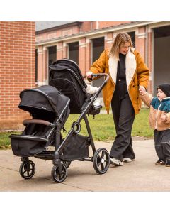 Baninni Luiz XL - Tweeling Kinderwagen - Duo Buggy - incl. 2 omvormbare zitjes & reiswiegjes - Geschikt voor 1 of 2 kindjes vanaf geboorte tot 22kg - Zwart