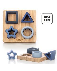 Free2Play by FreeON Houten vormenpuzzel met siliconen vormen - Babypuzzel - Vormenstoof - Blauw